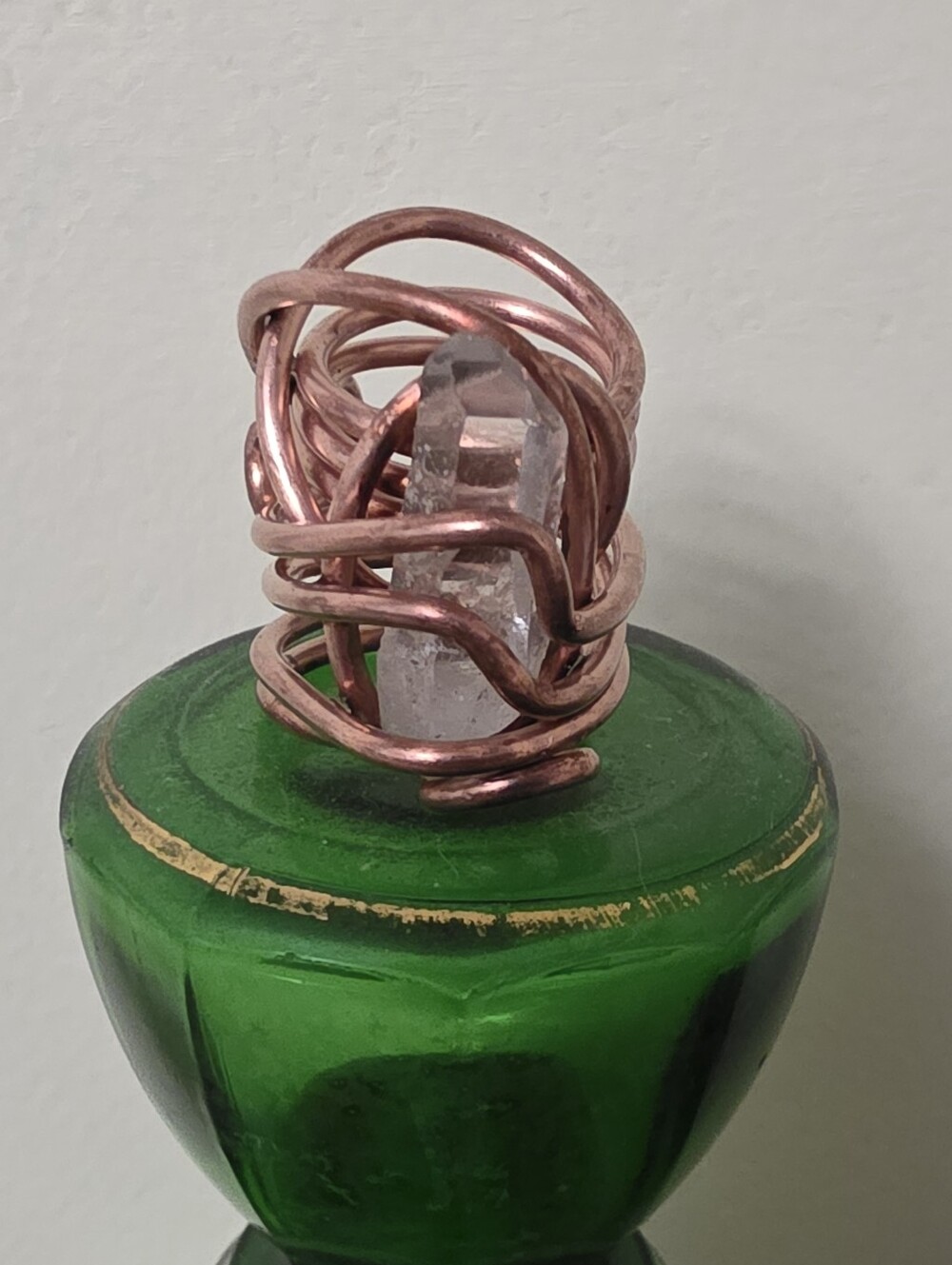 Handcrafted Handwrapped Copper Wire Wrapped Ring with Clear Quartz Crystal - Picture 6 of 15